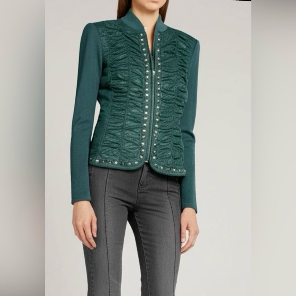 Peter Nygard Teal Leather Jacket with Studded Details